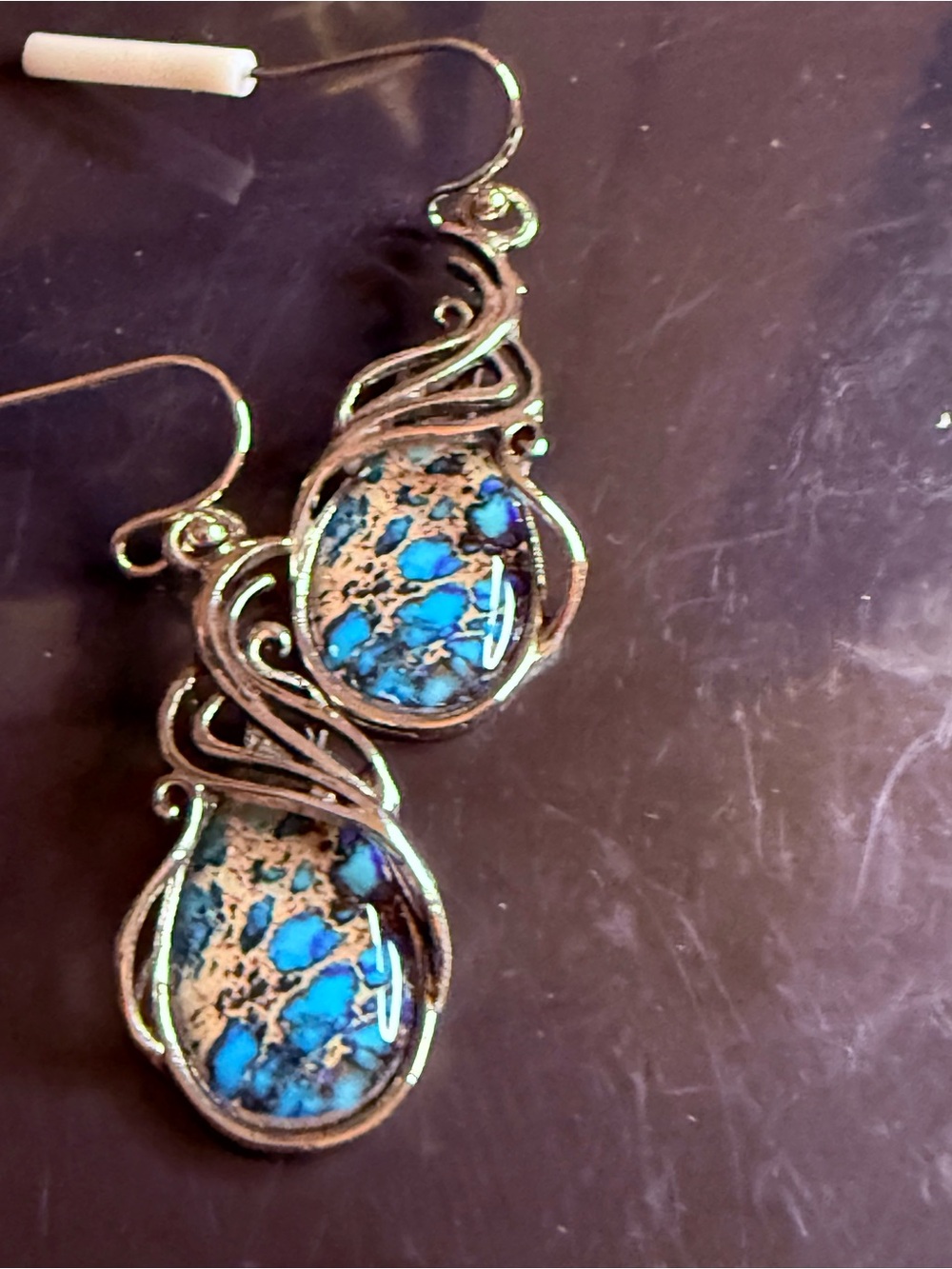 Handcrafted Blue Stone Drop Earrings - Unbranded